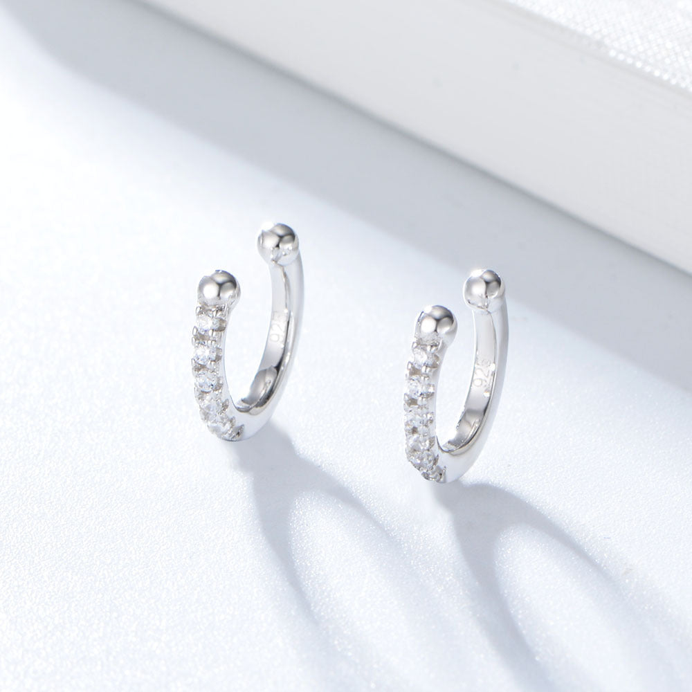 C-shaped with Zircon Silver Earbone Clip Eearrings for Women