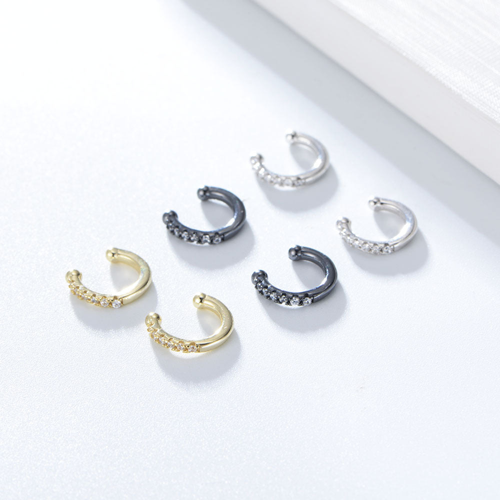 C-shaped with Zircon Silver Earbone Clip Eearrings for Women