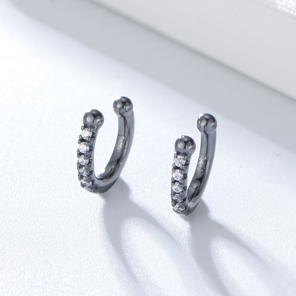 C-shaped with Zircon Silver Earbone Clip Eearrings for Women