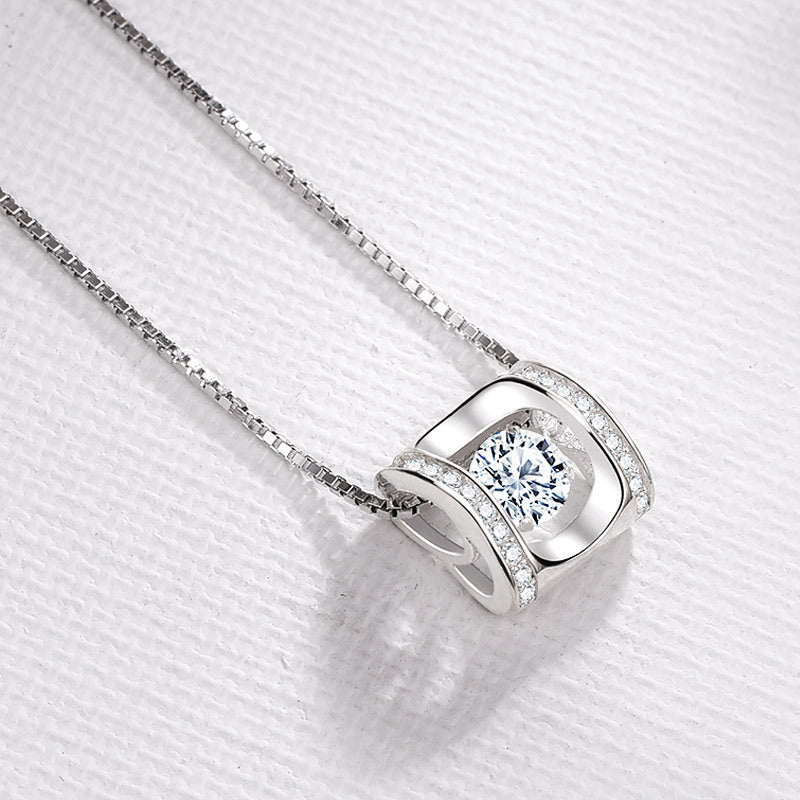 Square with Round Zircon Pendant Silver for Women