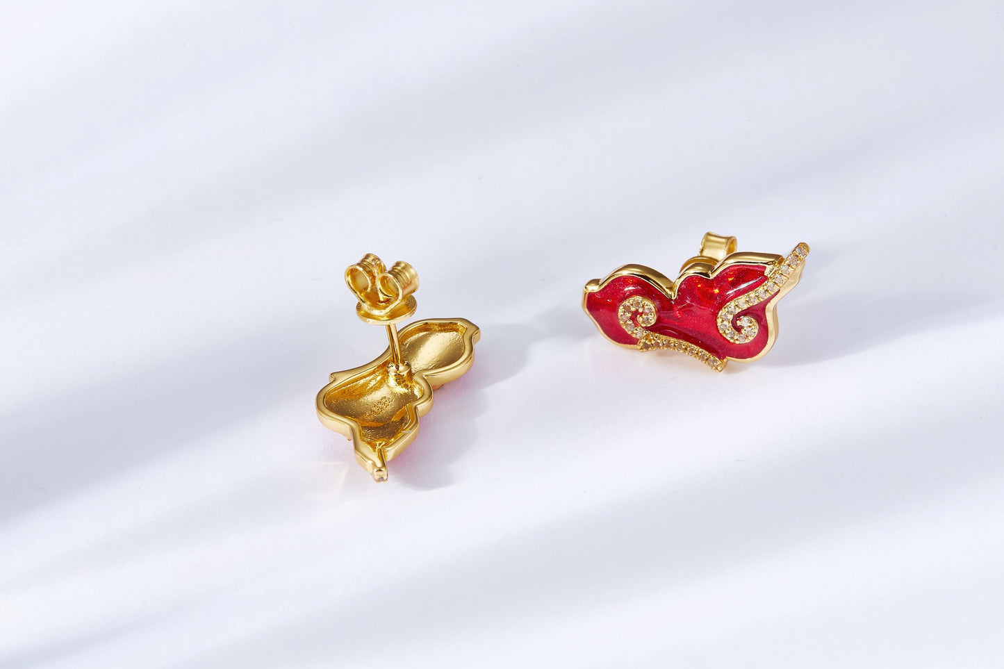 Red & Golden Auspicious Cloud Enamel Studs Earrings for Women