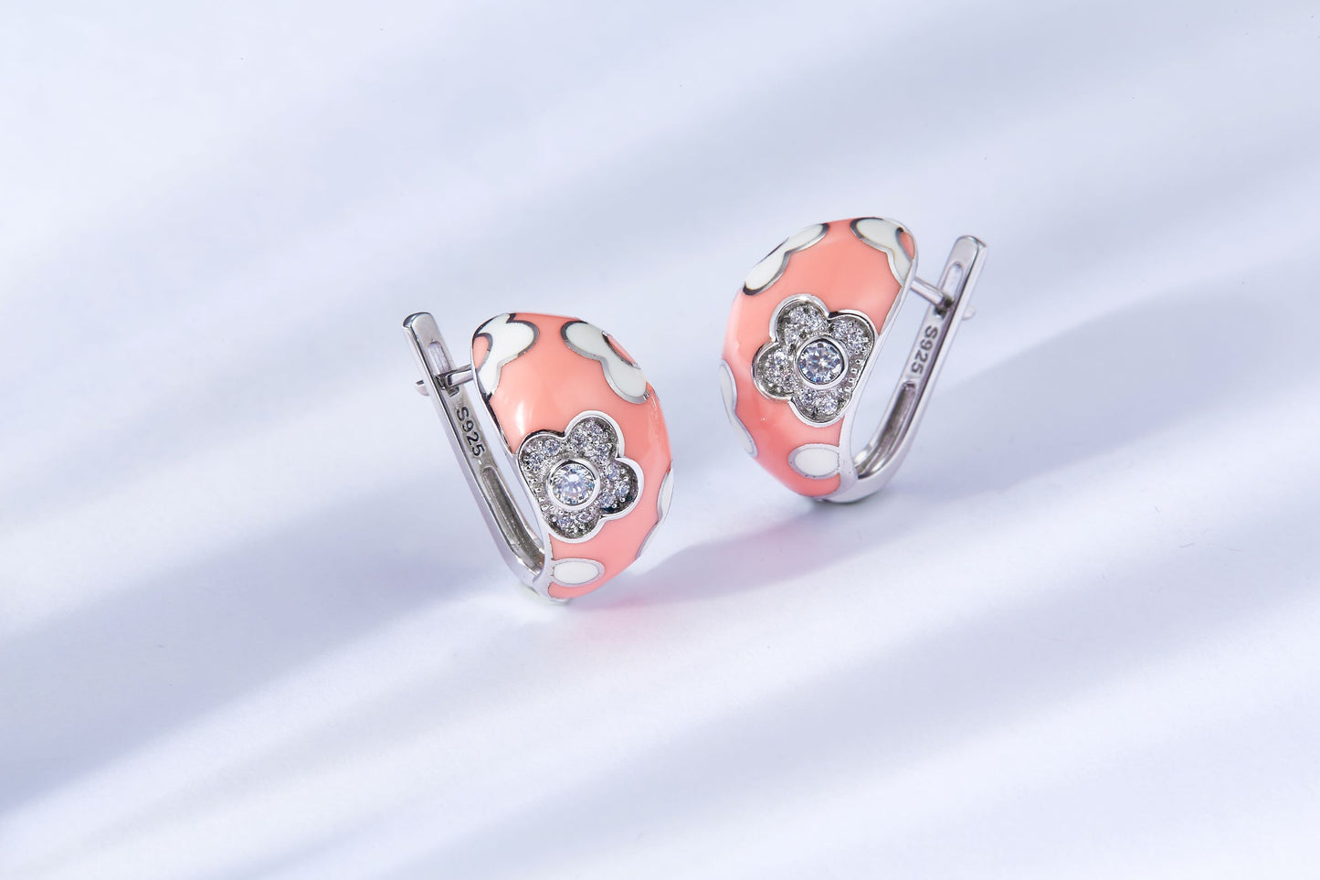 Pinkful Flower Enamel Silver Studs Earrings for Women