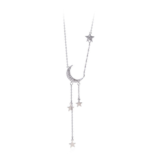 Zircon Star Moon Tassel Silver Necklace for Women