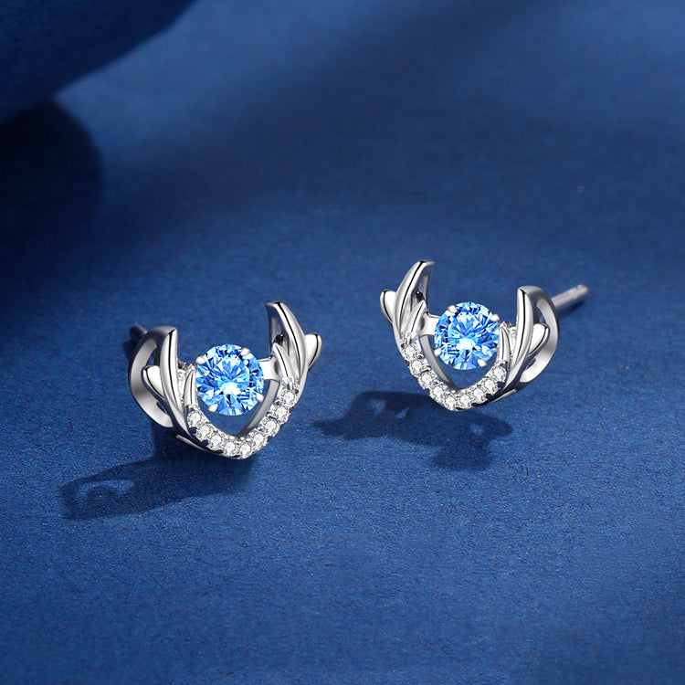 Deer Blue Zircon Silver Studs Earrings for Women