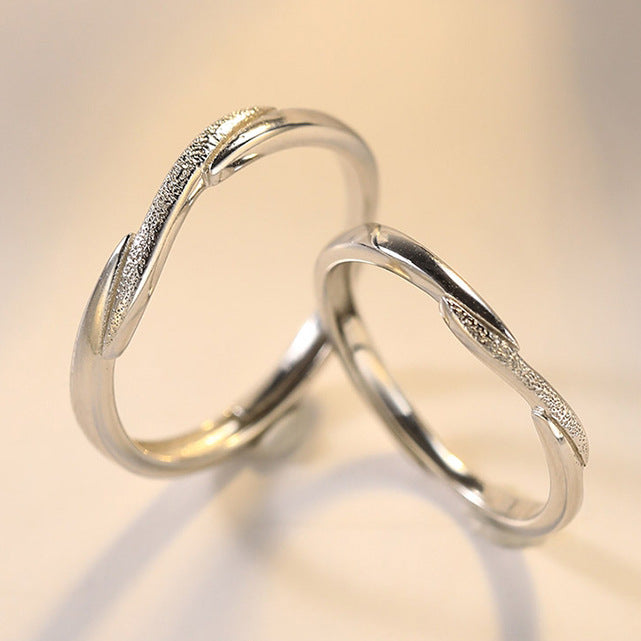 Frosted Spiral Stripe Silver Couple Ring for Women