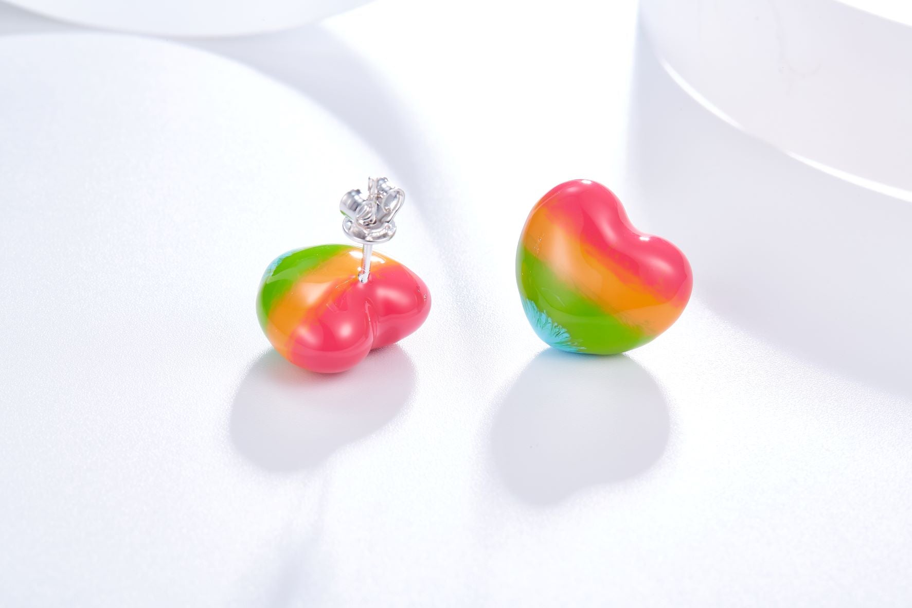 Colourful Heart Balloon Enamel Silver Studs Earrings for Women