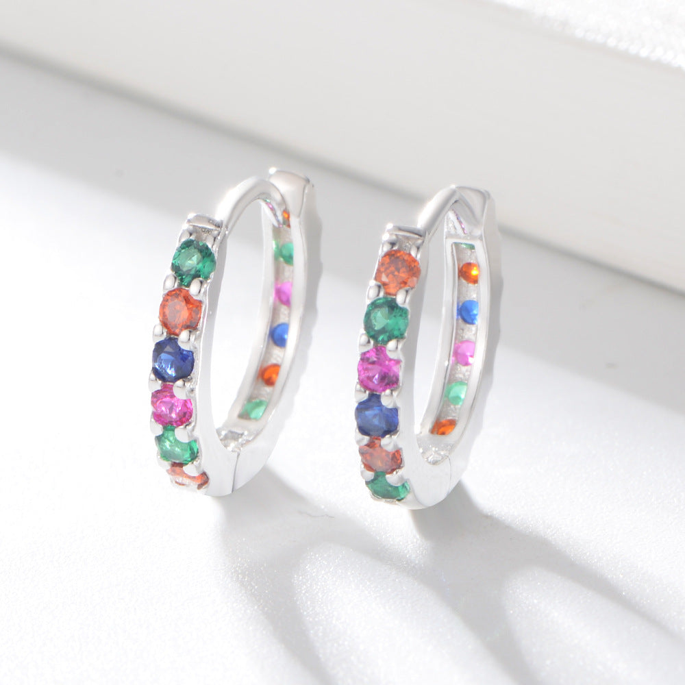 Whole Circle Colourful Zircon Silver Hoop Earrings for Women