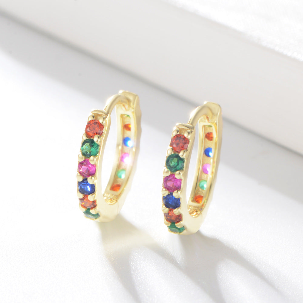 Whole Circle Colourful Zircon Silver Hoop Earrings for Women