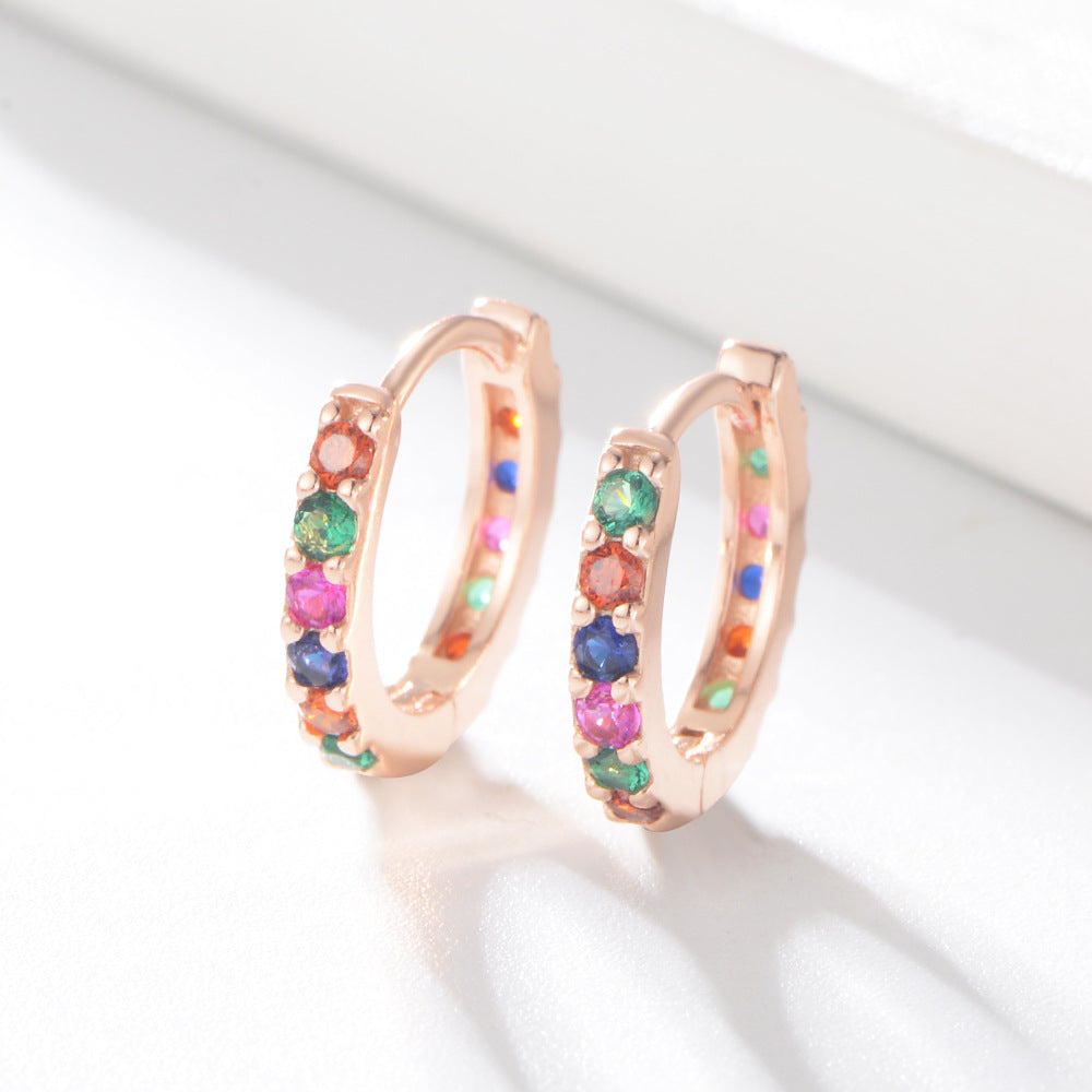 Whole Circle Colourful Zircon Silver Hoop Earrings for Women