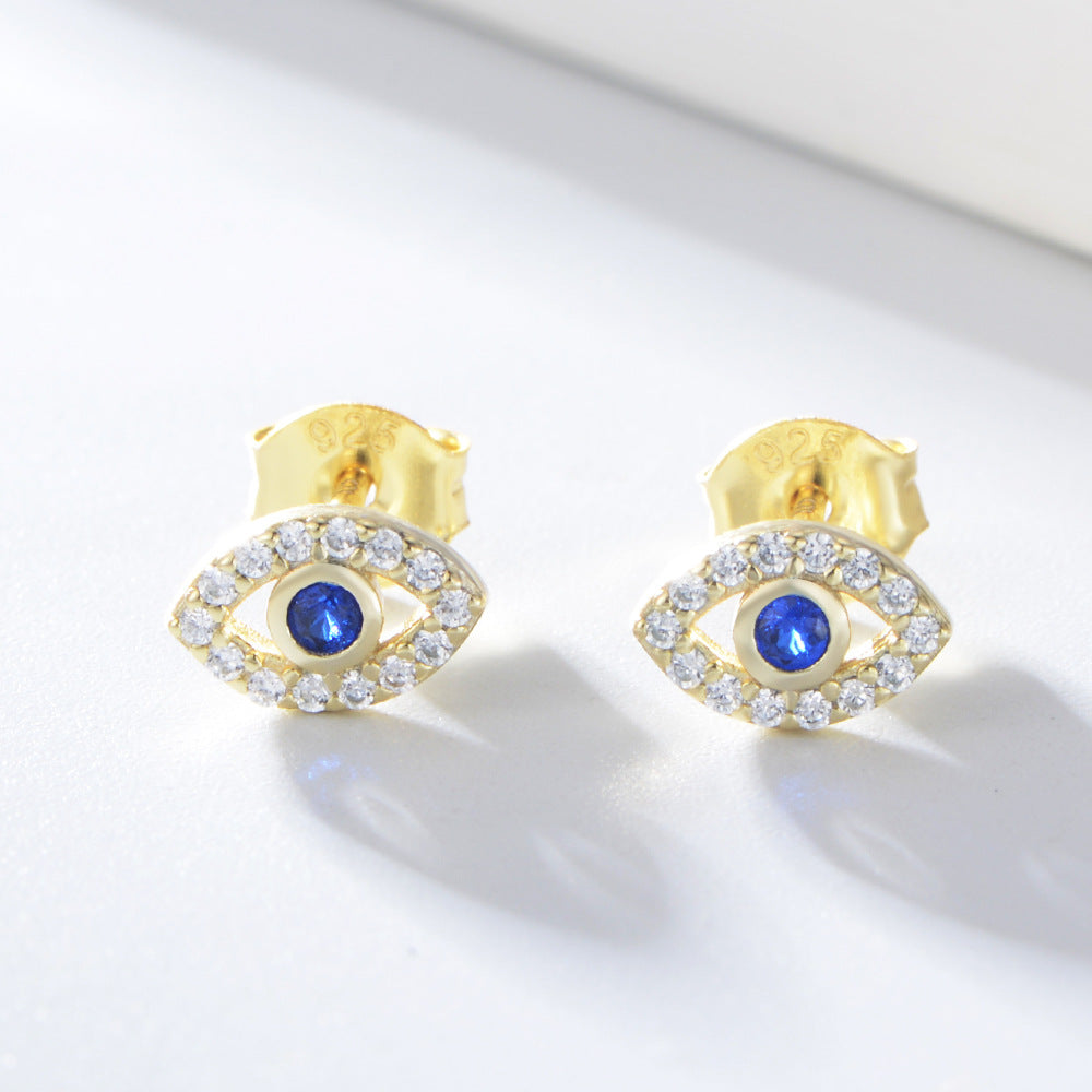 Colourful Zircon Devil's Eye Silver Studs Earrings for Women