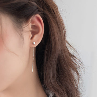 Smooth Heart Ear Line Silver Drop Earrings for Women