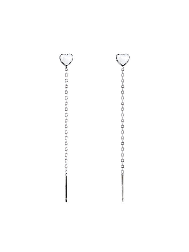 Smooth Heart Ear Line Silver Drop Earrings for Women