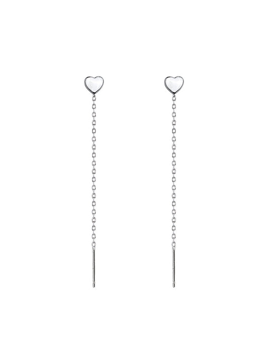 Smooth Heart Ear Line Silver Drop Earrings for Women