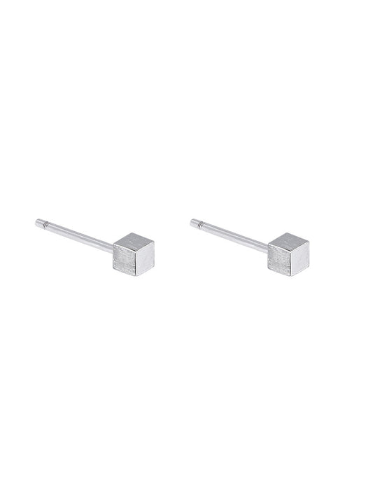 Wire-drawn Mini Cube Silver Studs Earrings for Women