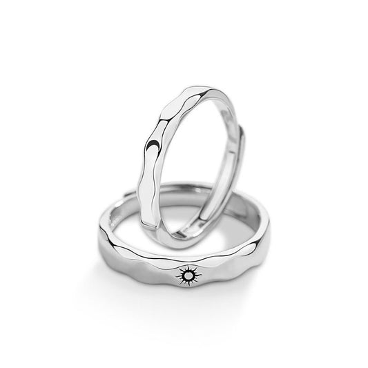 Sun Moon Waved Silver Couple Ring