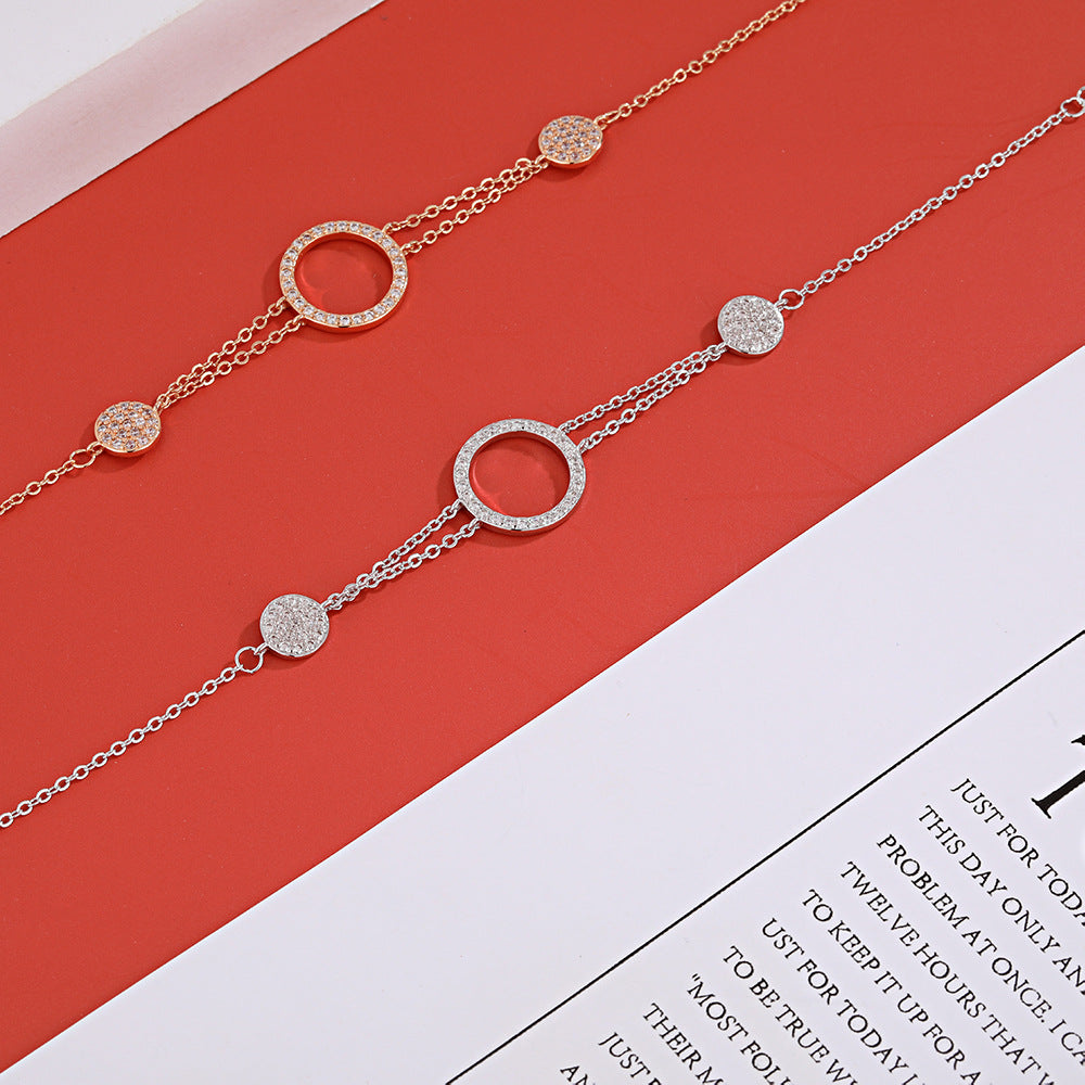 Zircon Hollow Circle with Small Round Silver Bracelet for Women