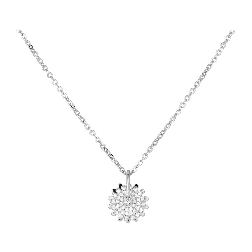 Zircon Sunflower Design Pendant Silver Necklace for Women