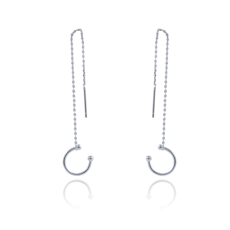 Two Wearing Long Tassle Ear Clip Silver Drop Earrings for Women