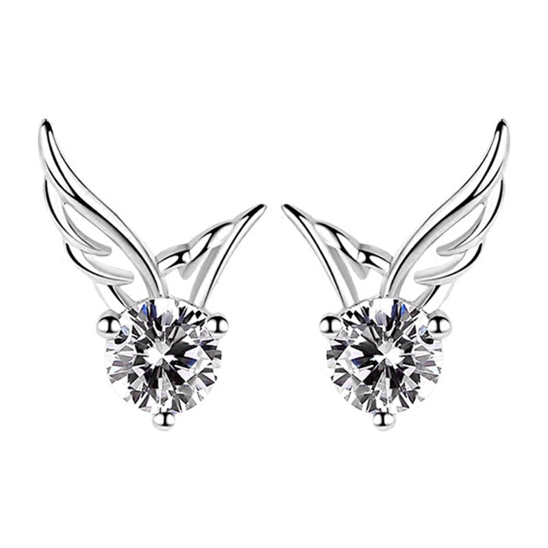 Round Zircon Angle Wings Silver Studs Earrings for Women