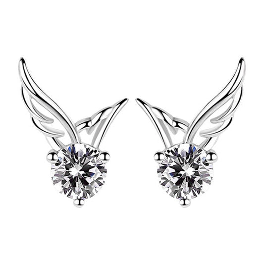 Round Zircon Angle Wings Silver Studs Earrings for Women