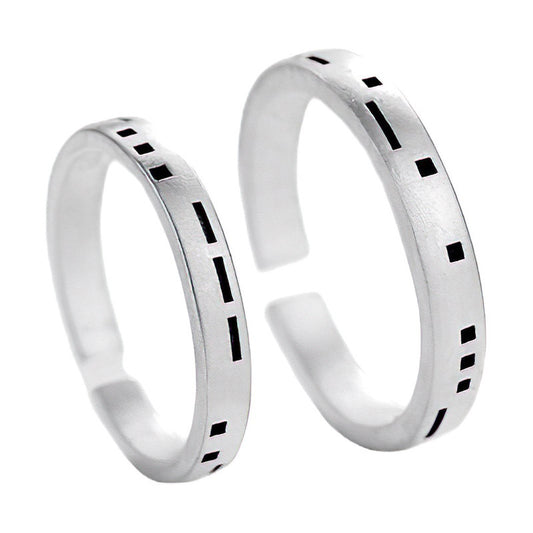 Morse Code Silver Couple Ring for Women