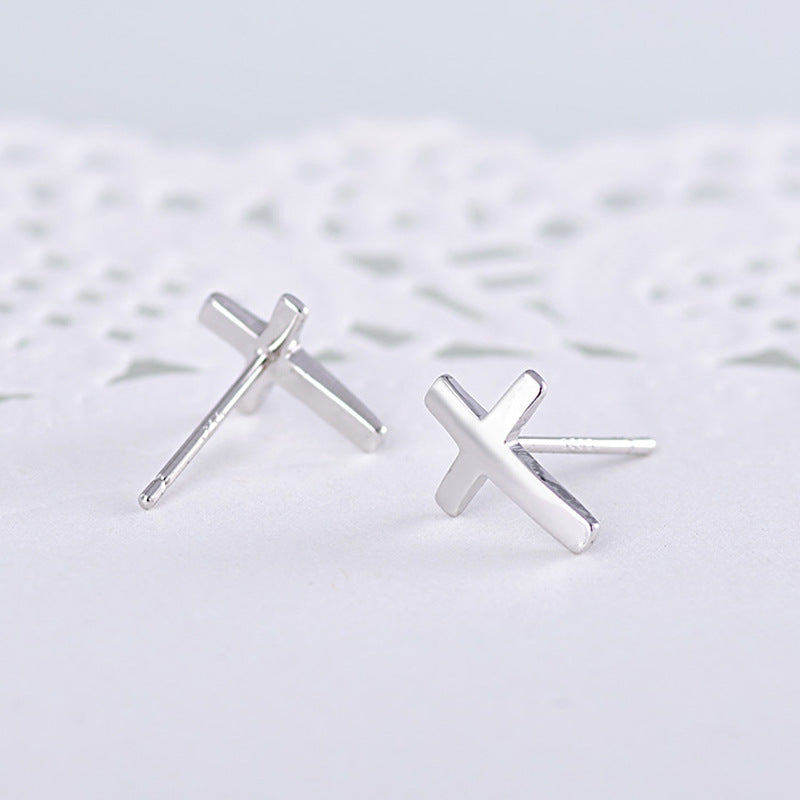 Glossy Cross Silver Studs Earrings for Women