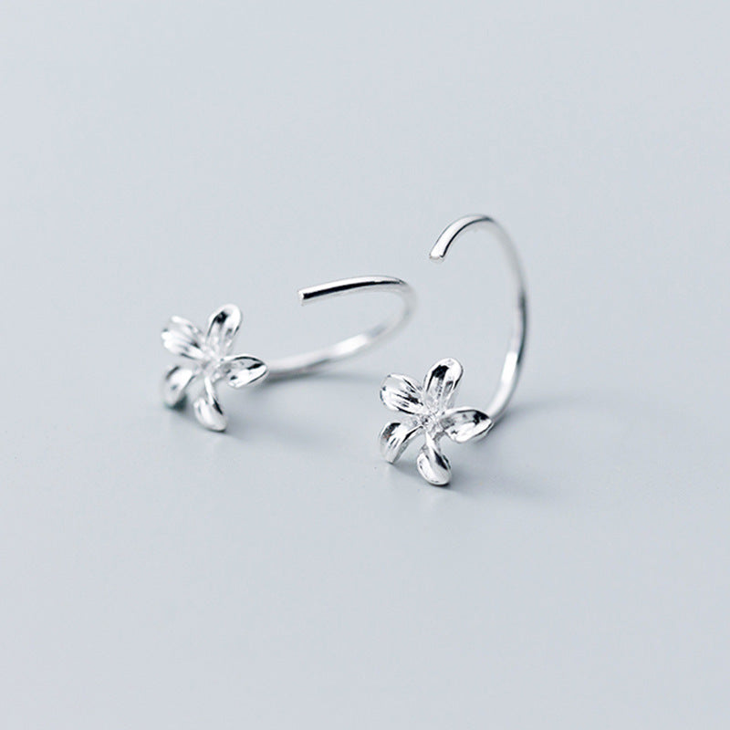 Flower Ear Hook Silver Studs Earrings for Women