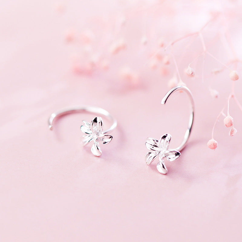 Flower Ear Hook Silver Studs Earrings for Women