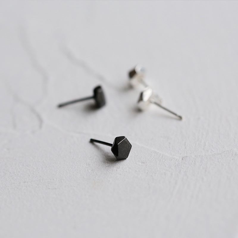 Polygonal Design Brushed Silver Studs Earrings for Women