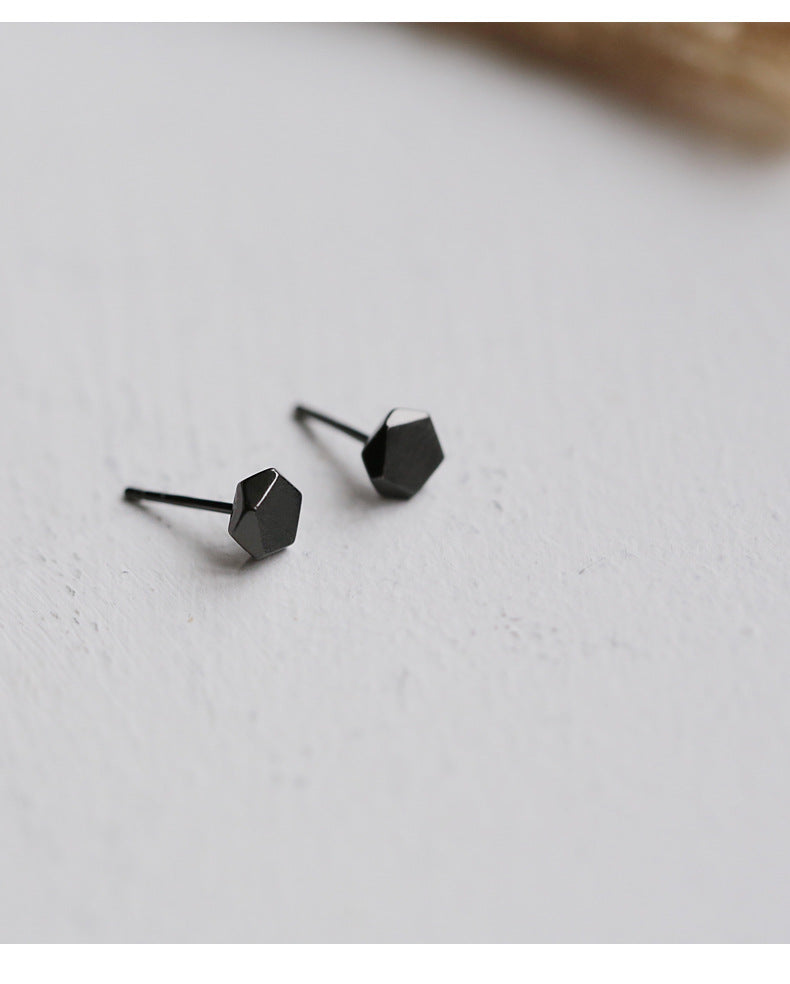 Polygonal Design Brushed Silver Studs Earrings for Women