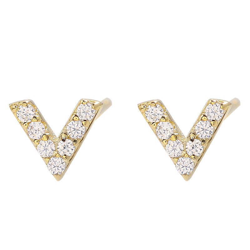 Small Zircon V-shaped Silver Studs Earrings for Women