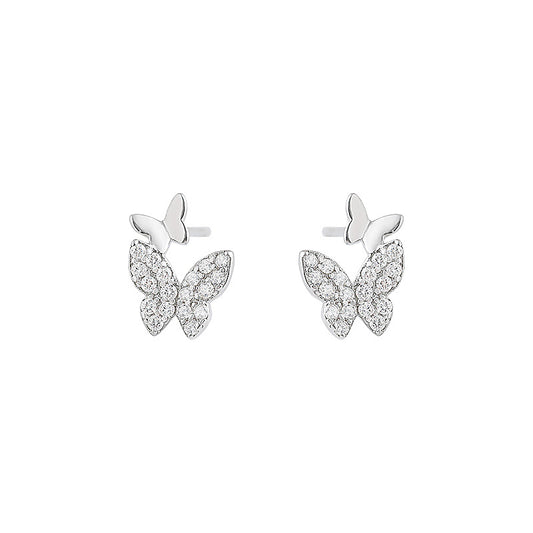 Double Butterflies with Zircon Silver Studs Earrings for Women