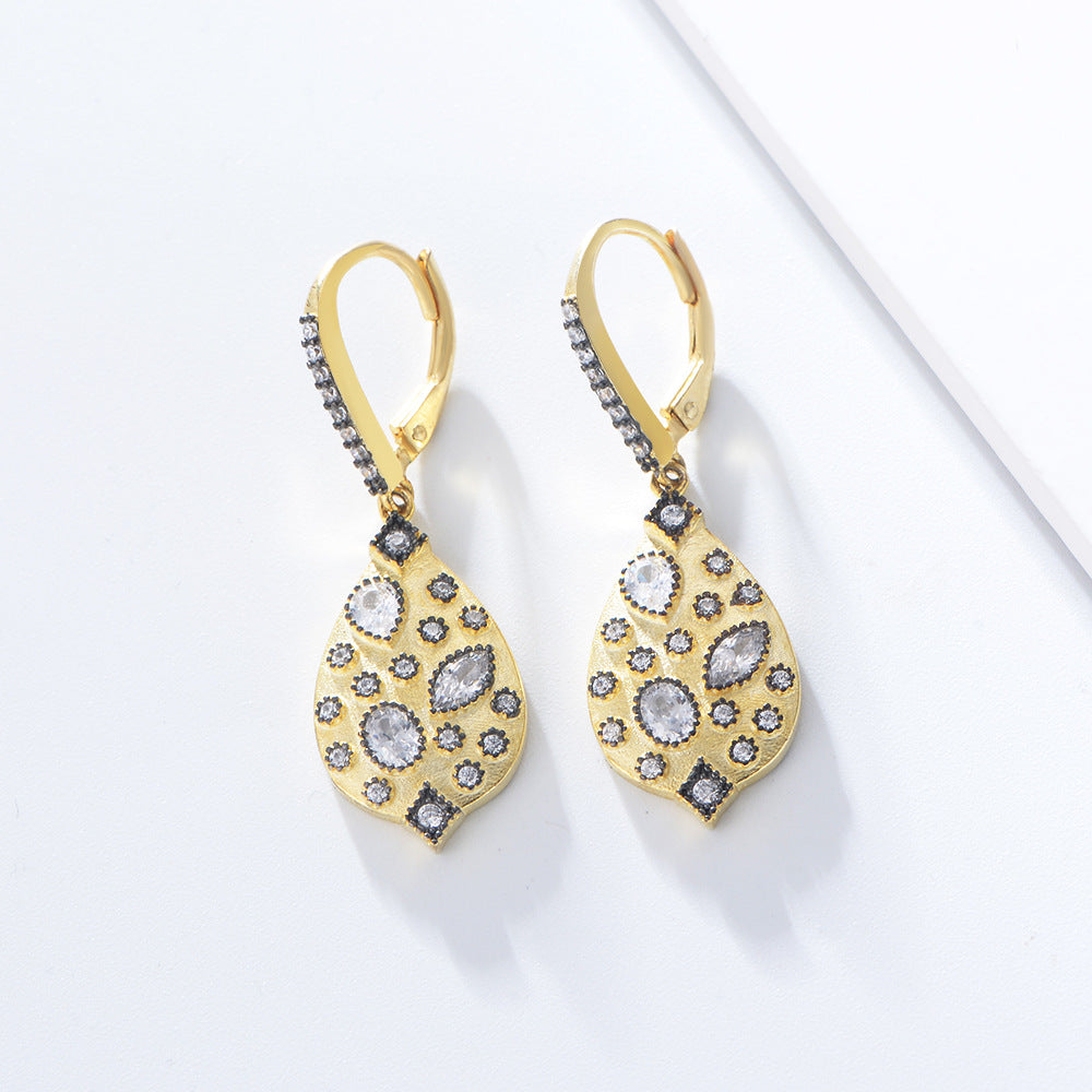 Vintage Plated 14K Gold with Zircon Silver Drop Earrings for Women