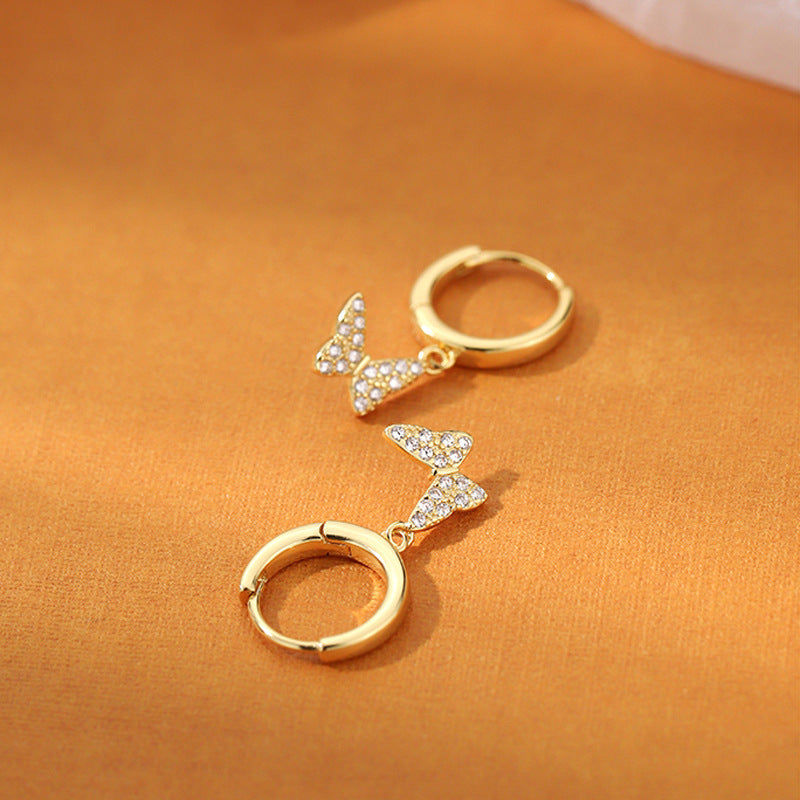 Mini Zircon Butterfly Silver Hoop Earrings for Women