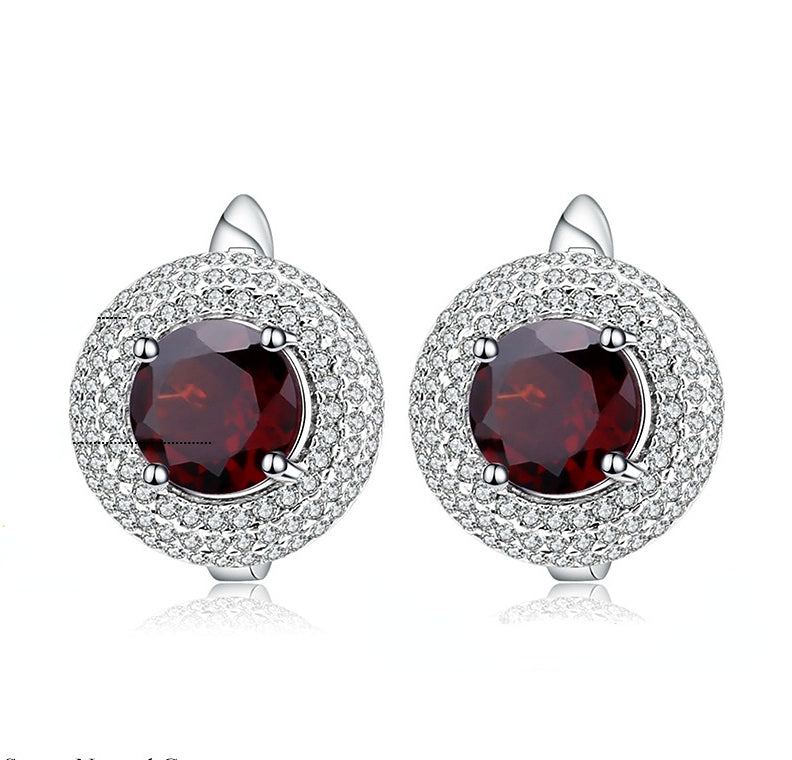 European Retro Colourful Gemstone Soleste Halo Round Shape Silver Studs for Women