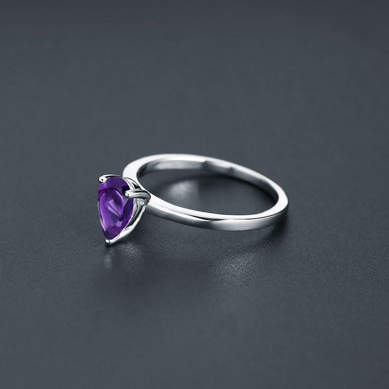 Fashion Light Luxury Natural Colourful Gemstone S925 Sterling Silver Three Prongs Ring for Women