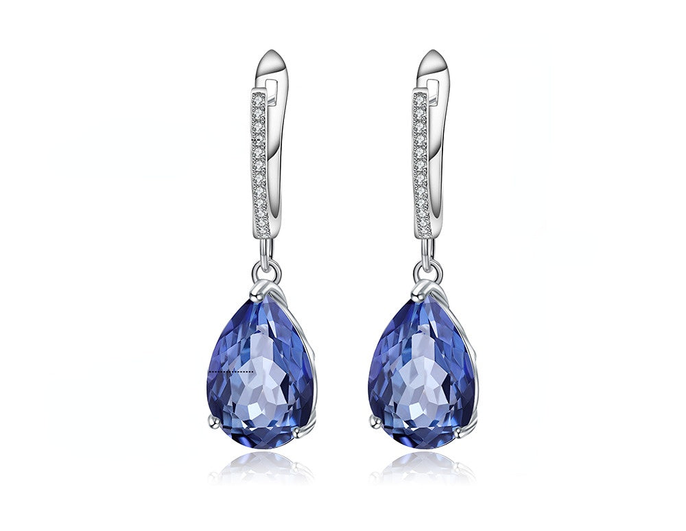 European Crystal Water Droplet Silver Drop Earrings for Women