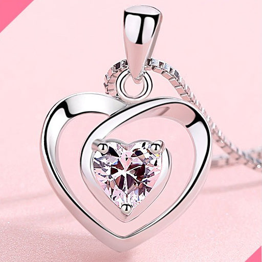 (Pendant Only) Valentine's Day Gift Love Zircon Heart Silver Pendant for Women