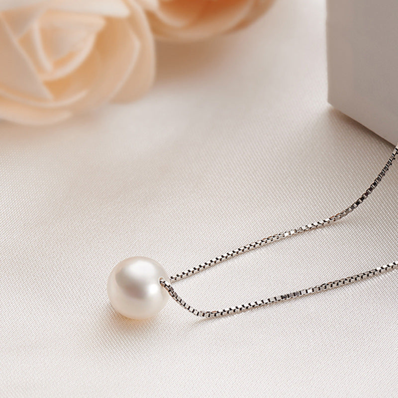 Single Pearl Pendant Silver Necklace for Women