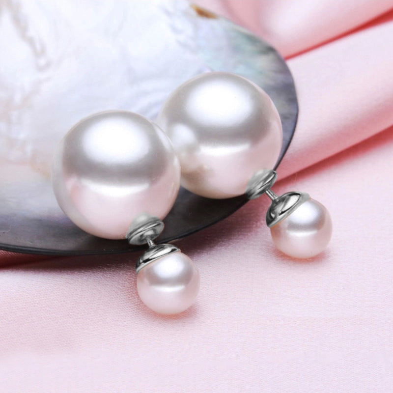 Double-sided Pearl Silver Studs Earrings for Women