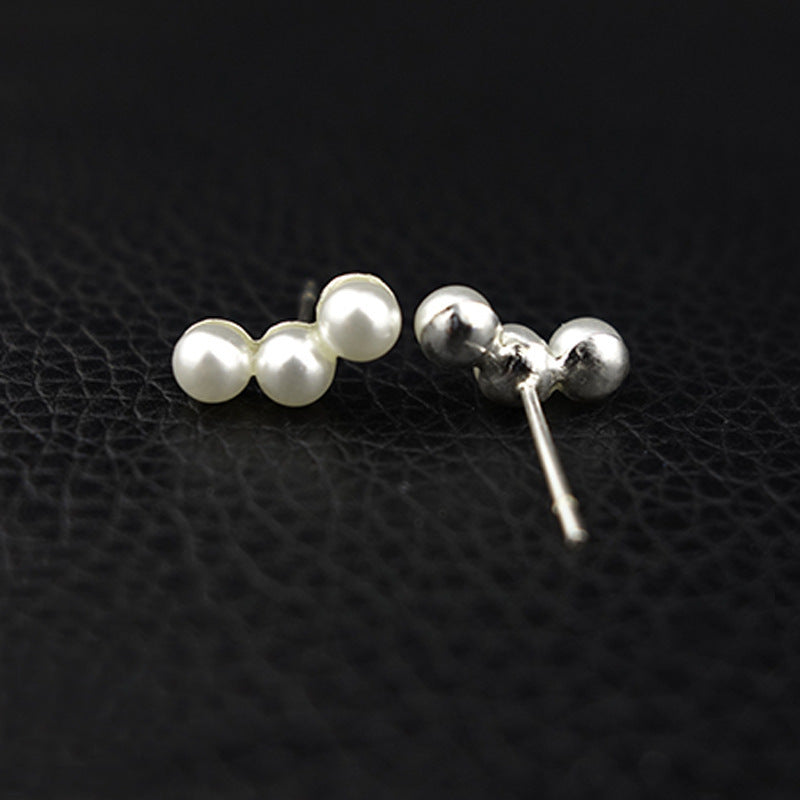 Three Pearls Silver Studs Earrings for Women