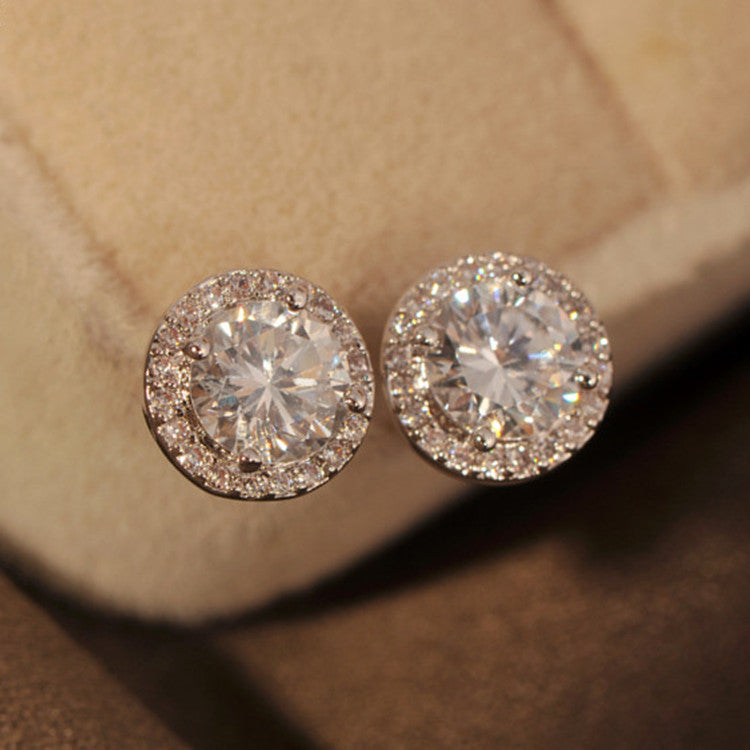 Round Zircon Soleste Halo Silver Studs Earrings for Women