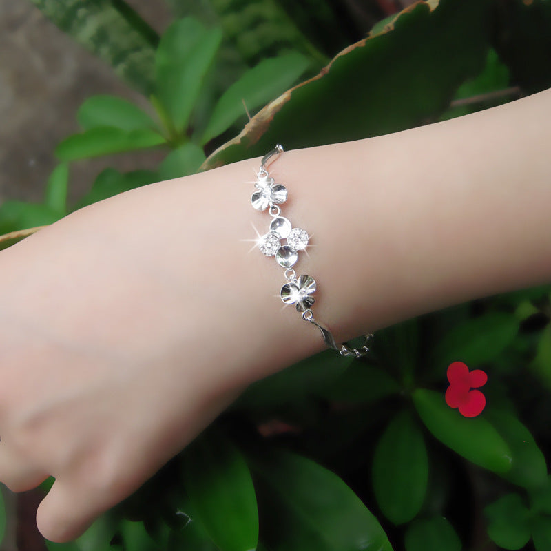 Clover with Zircon Silver Bracelet for Women