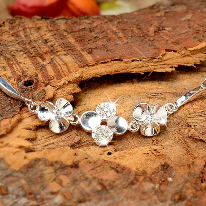 Clover with Zircon Silver Bracelet for Women