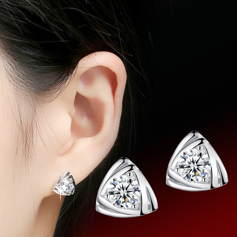 Round Zircon Triangle Silver Studs Earrings for Women