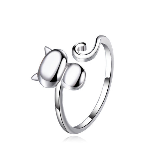 Kitten Opening Silver Ring for Women