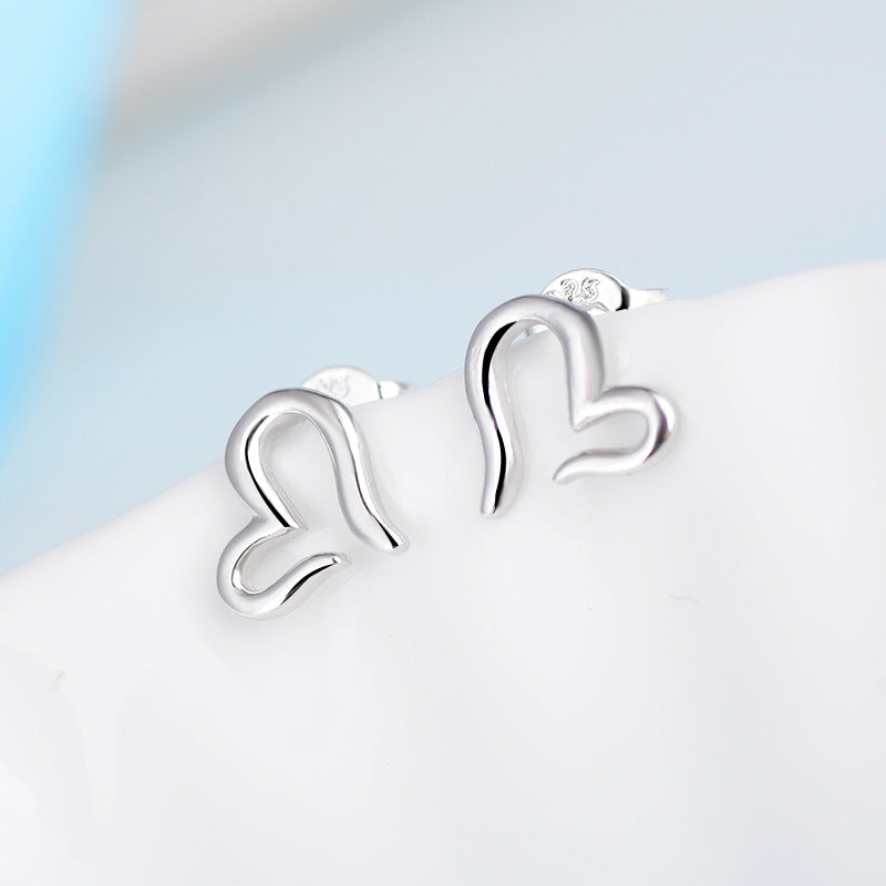 Hollow Heart Silver Studs Earrings for Women