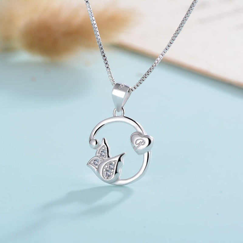 (Pendant Only) Zircon Rose Petal with Heart Silver Pendant for Women