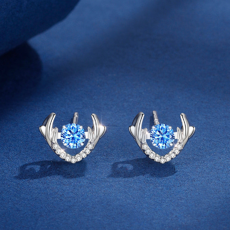 Deer Blue Zircon Silver Studs Earrings for Women