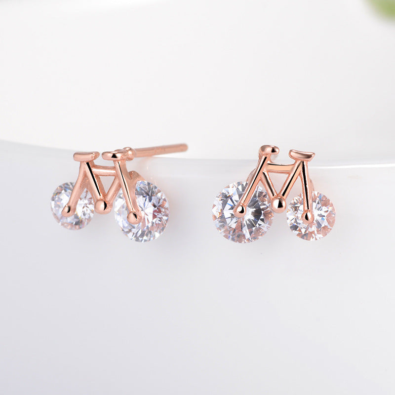 Small Bike with Zircon Silver Studs Earrings for Women